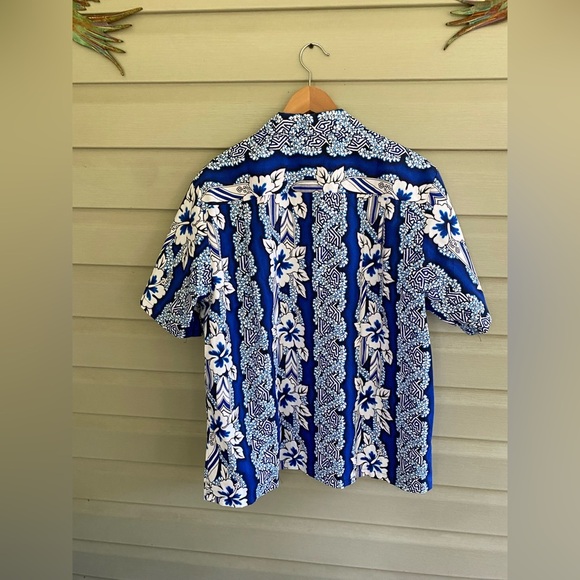 PALI vintage Hawaiian shirt cobalt blue white hibiscus men’s sz XL vacation EUC - Picture 9 of 12